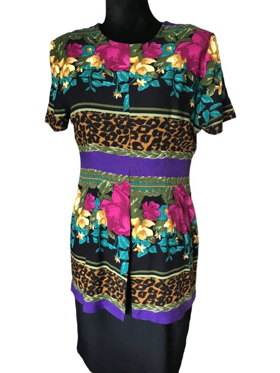 KC Spencer New York Knee-Length Dress: Vintage 70s Floral Leopard Print, Size 10 - Picture 10 of 11